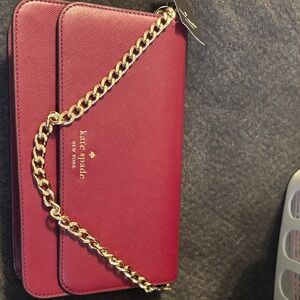 Kate Spade Wine Red Shoulder Bag with Gold Chain